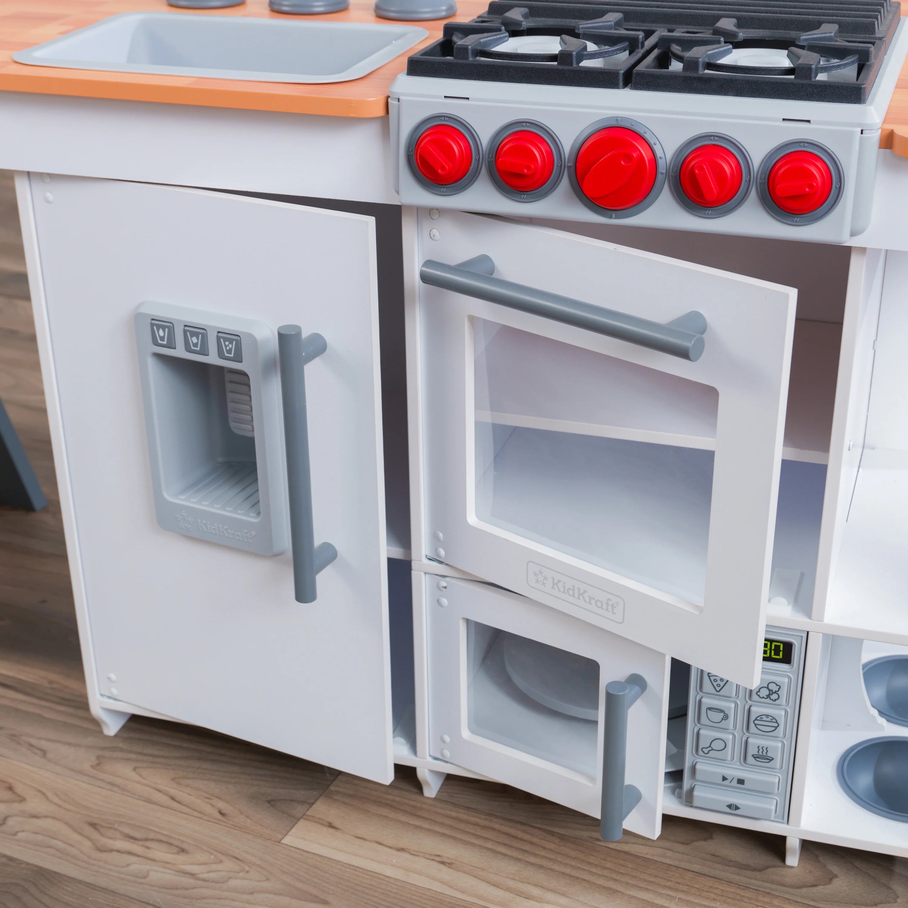 White Wooden Play Kitchen with Lights and Sounds L79927
