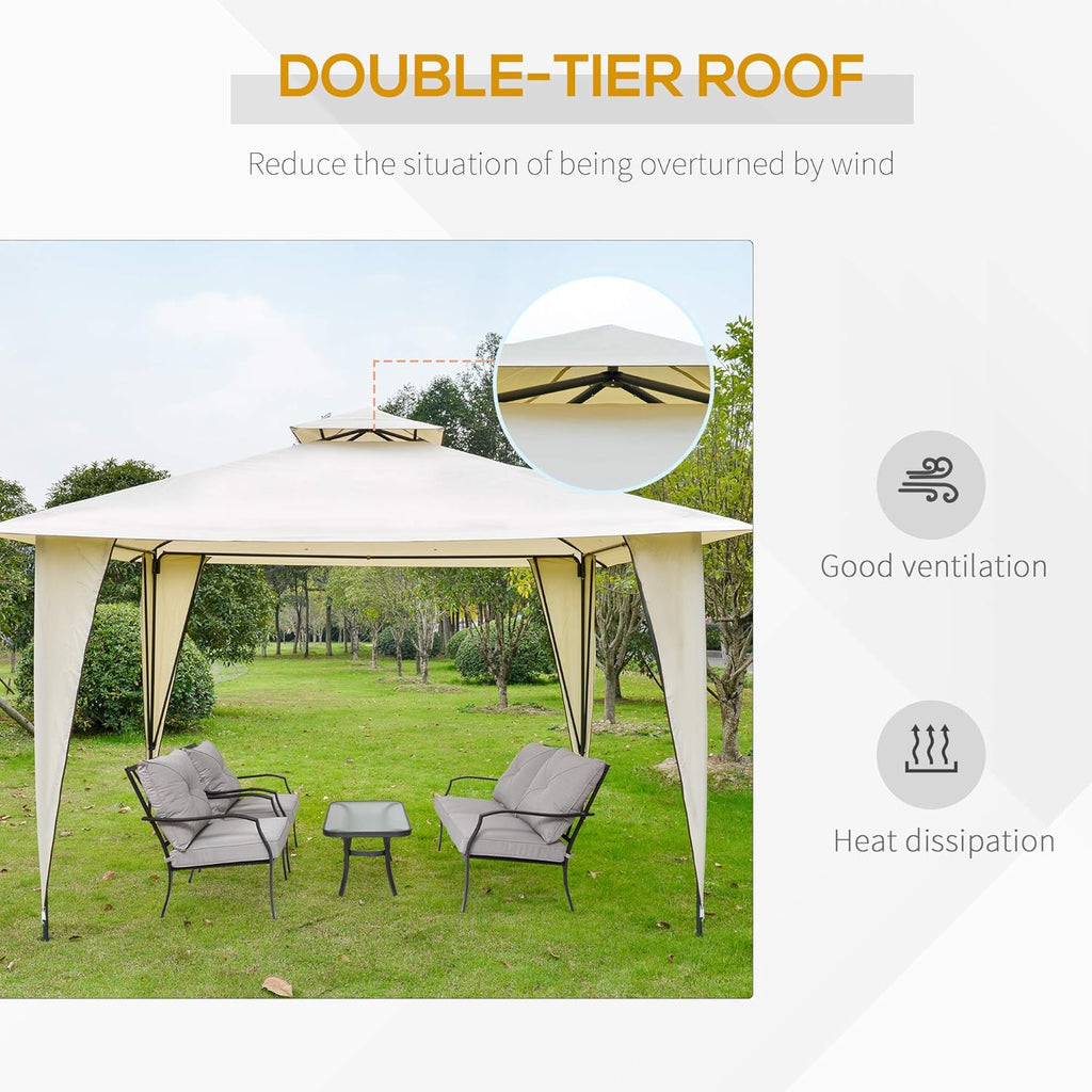 Beige 12' x 12' Steel Frame Canopy Tent with Double-Tier Roof L308975