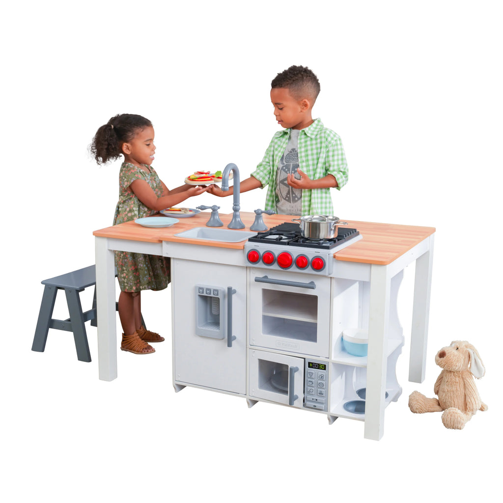 White Wooden Play Kitchen with Lights and Sounds L79927