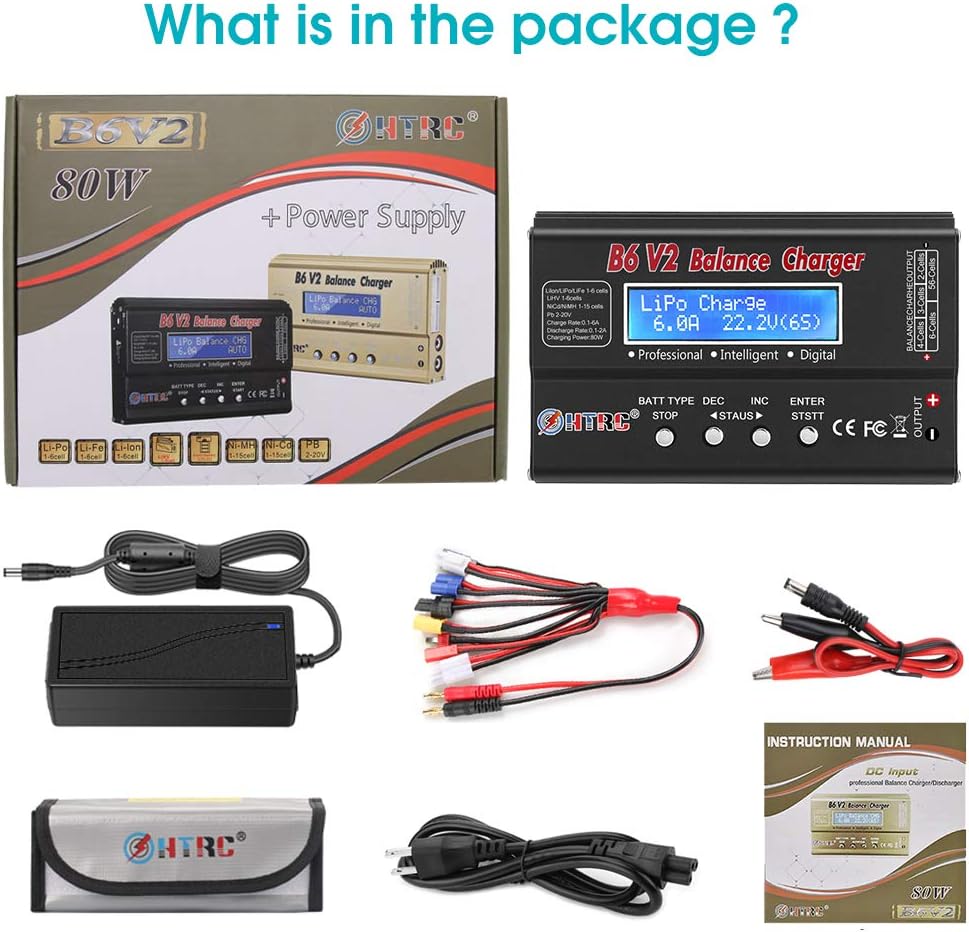 80W 6A 1S-6S Balance Charger for Li-ion Life NiCd NiMH LiHV PB Smart Battery, Deans Connectors, Pack of 2 E220