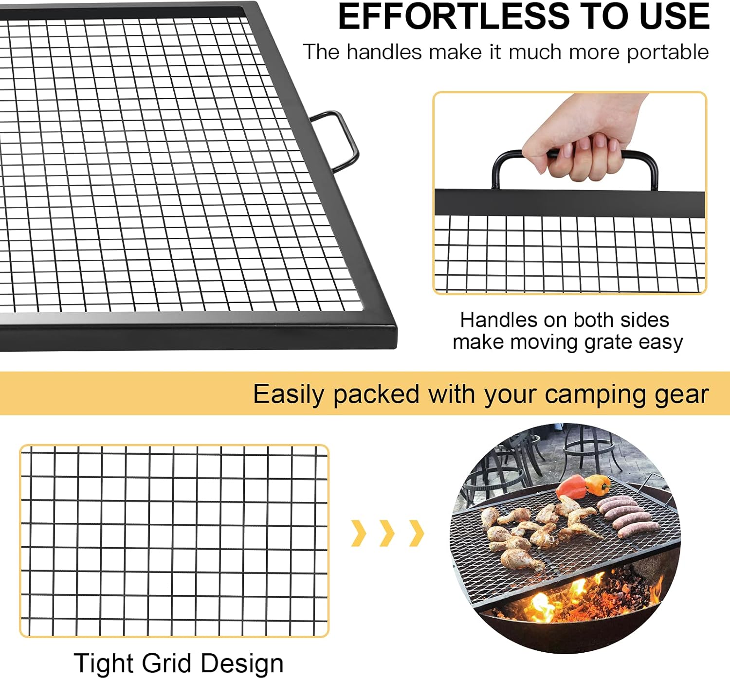36×36inch Steel Campfire Grill Grate with Handles N1070