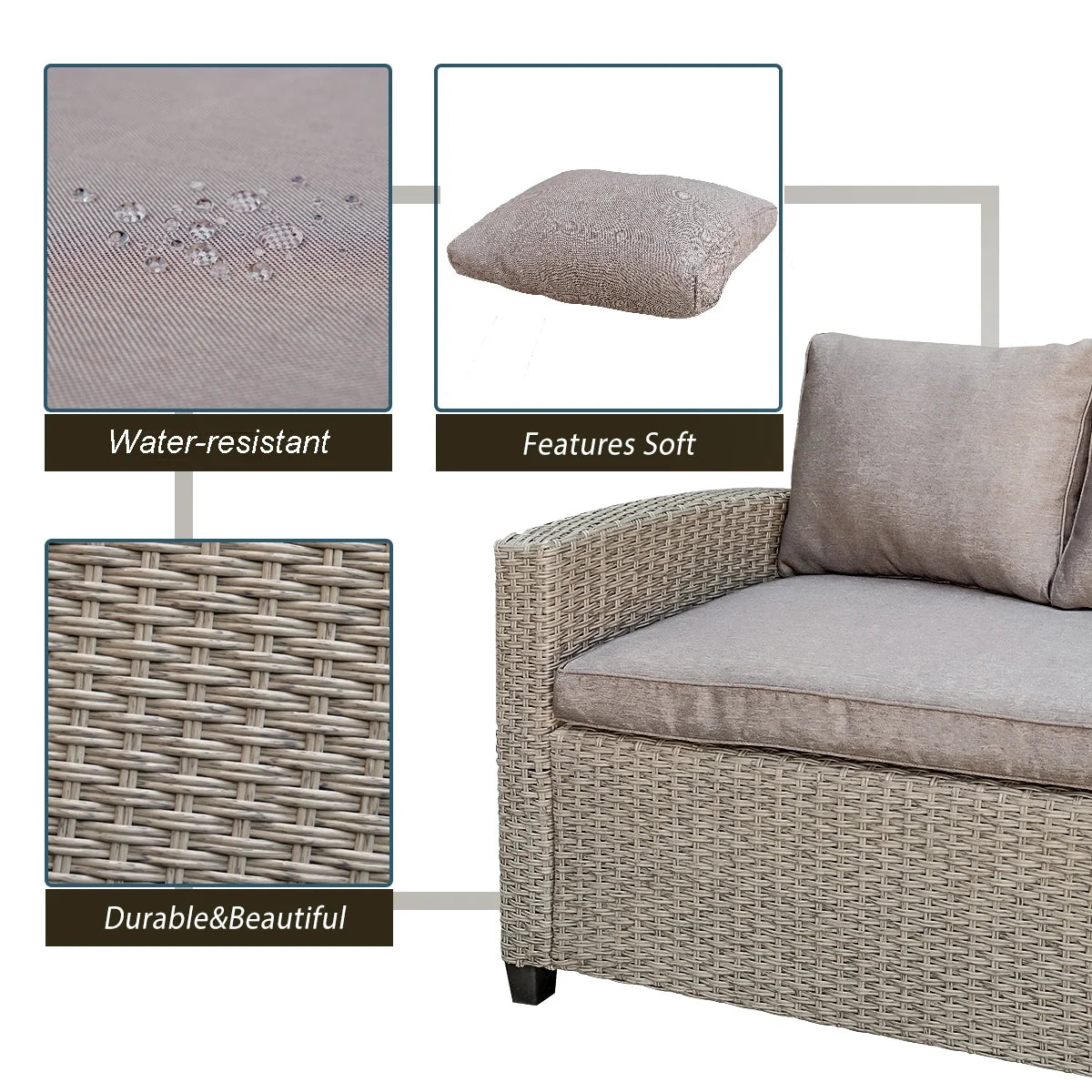 3-Piece PE Wicker Patio Conversation Set with Dining Table E920299