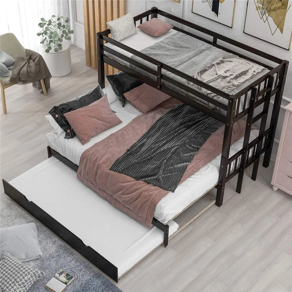 Twin Over Twin/King Wooden Bunk Bed with Trundle and Ladder C833519