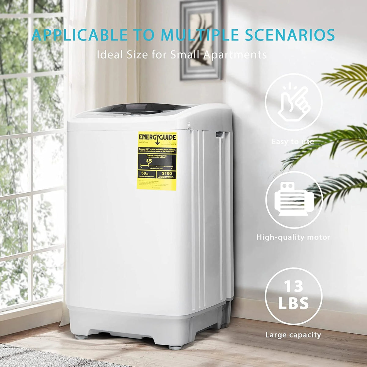 Full-Automatic Washing Machine with Built in Drain Pump Spin Dryer, 1.32cu.ft 13 lbs Capacity Q272018