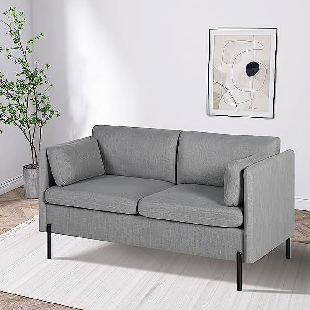 70'' Linen Fabric 3 Seater Sofa with 3 Pillows and Iron Legs R319