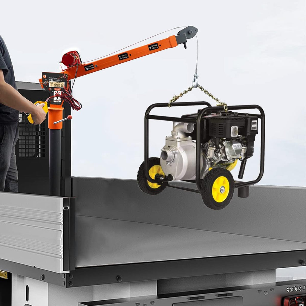 Folding Truck-Mounted Crane with Electric Winch 2000 lb 12V Painted Steel 360 Swivel G407657