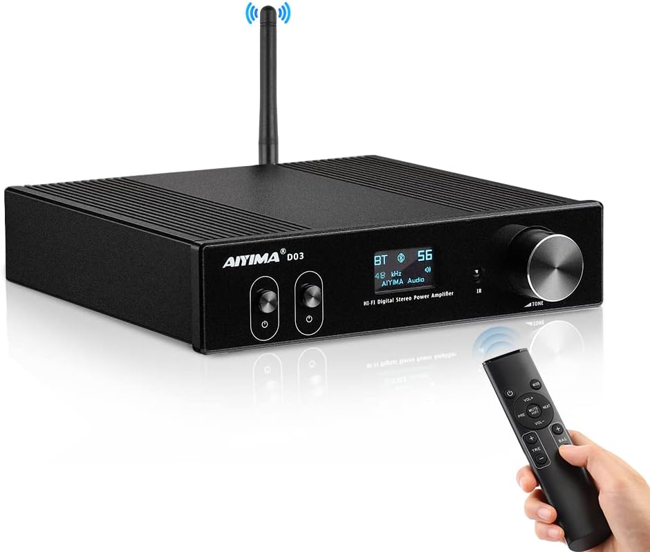 Bluetooth 5.0 Power Amplifier 120Wx2 Stereo 2.1 CH Class D Amp with Remote Pack of 2 H263025