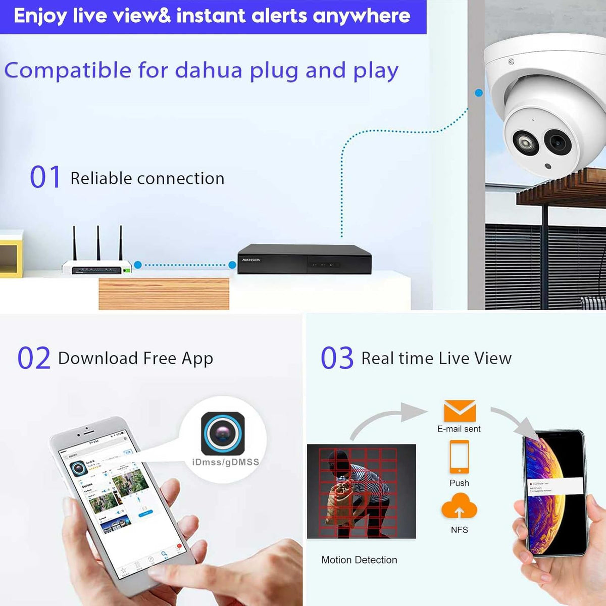 6MP PoE IP Security Camera Outdoor with Built-in-Mic, 3.6mm All-Metal Dome, 164ft IR Night Vision, IP67 H.265+ WDR 3D DNR G88192