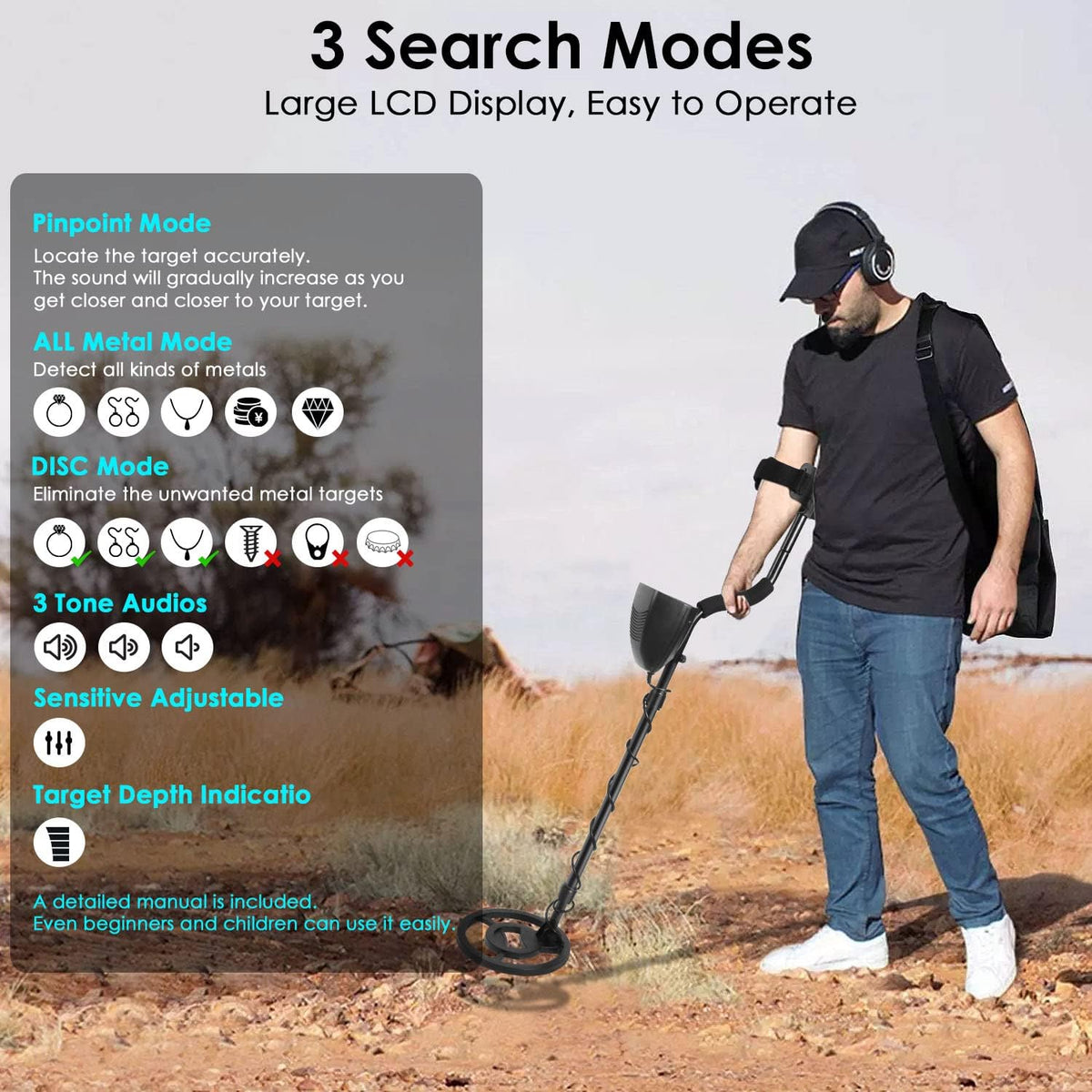 10" Depth Waterproof Metal Detector with LCD Display O82723