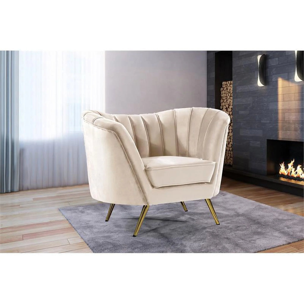 Cream and Gold 3-Piece Accent Chair Chaise and Sofa Set F788