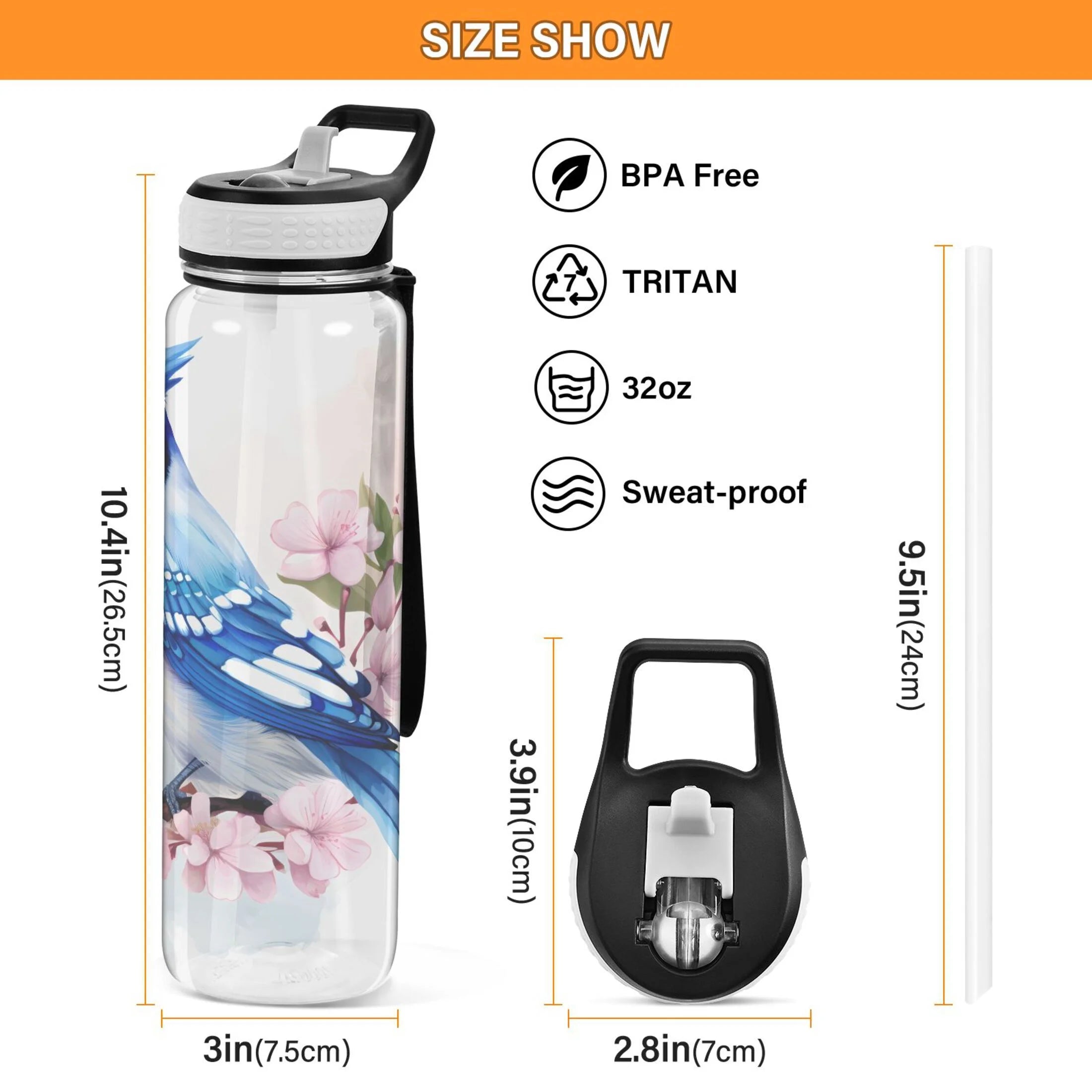 Clear 32oz Tritan Water Bottle with Straw O89180