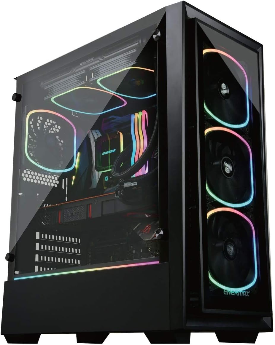 Mid Tower Gaming PC Case with Tempered Glass and Pre-Installed Fans G76413