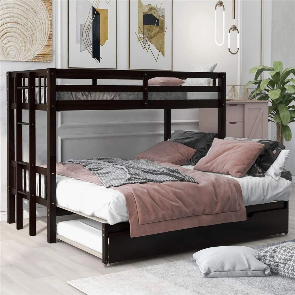 Twin Over Twin/King Wooden Bunk Bed with Trundle and Ladder C833519