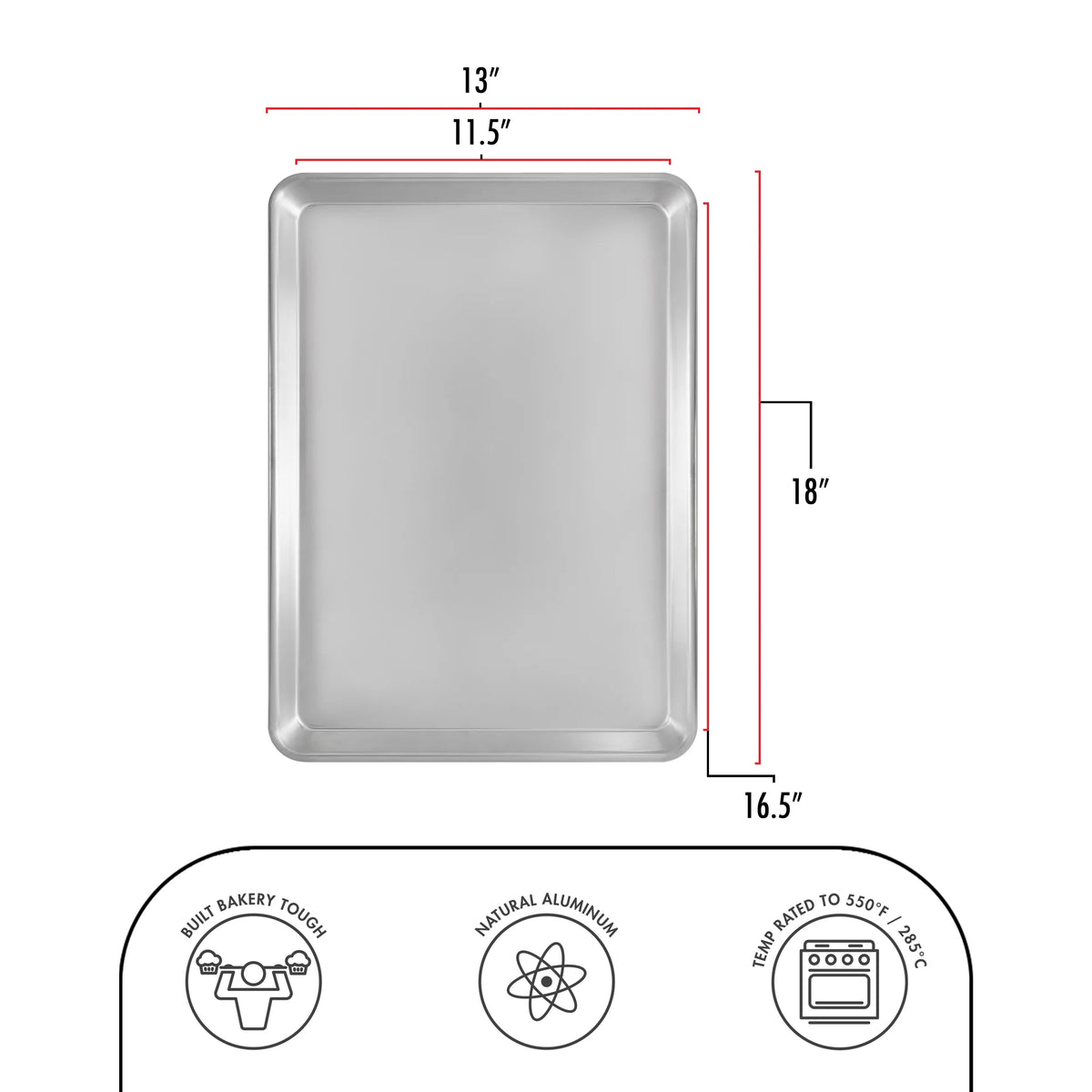 Natural Aluminum Half Sheet Pan, 18 x 13 x 1 inch, 2-Pack L48657