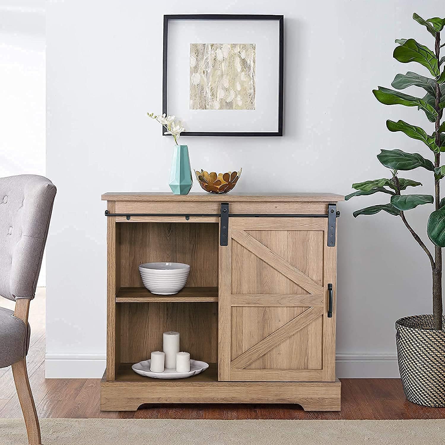 Farmhouse Coffee Bar Cabinet with Sliding Barn Door Sideboard Buffet Storage Cabinet S62643