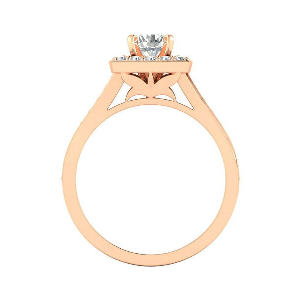 1Ct Round Cut Moissanite 10k Rose Gold Halo Ring N719227