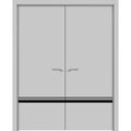 Solid French Double Doors 48 x 84 inches Grey Matte with Frosted Glass Wood Solid Panel Frame Trims Y413547