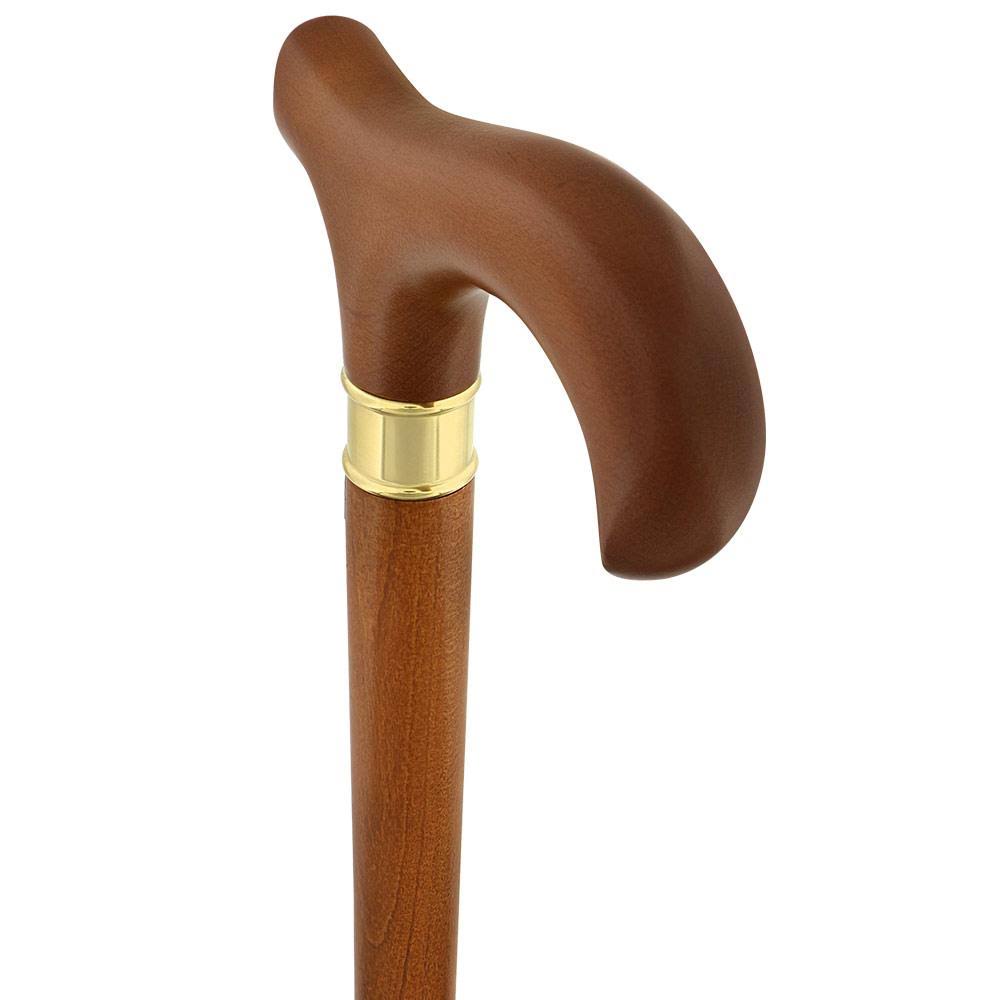 Brown Derby Walking Cane with Beechwood Shaft and Brass Collar Q55465