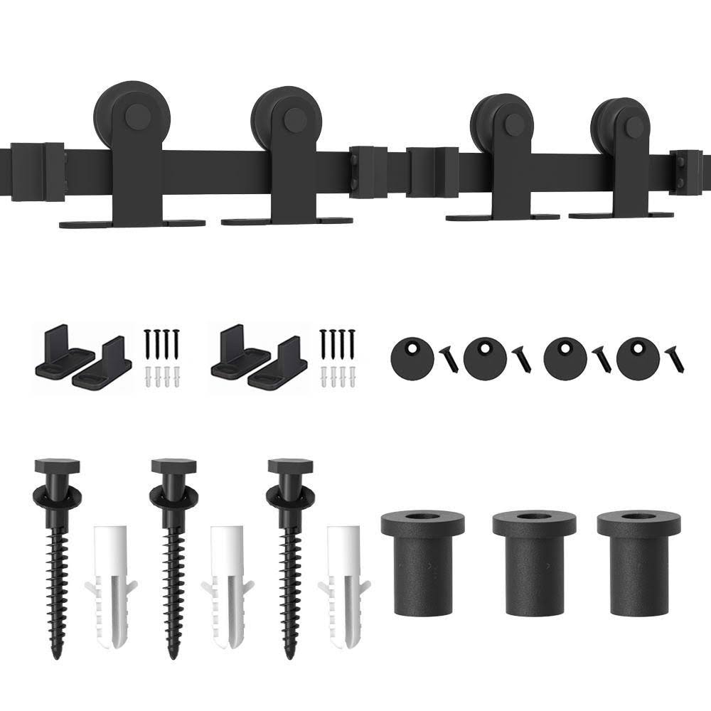 4ft Double Sliding Barn Door Hardware Kit, Black J4348