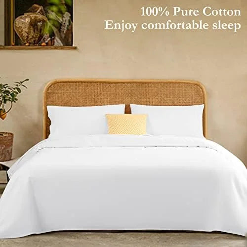 King Size 4 Piece Cotton Sheets Set, White Z35334