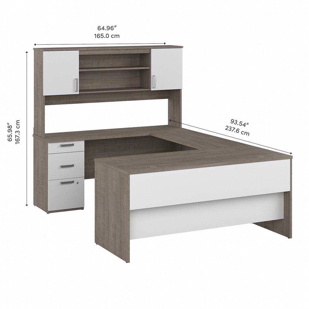 Silver Maple/Pure White U-Shaped Computer Desk With Hutch M3992