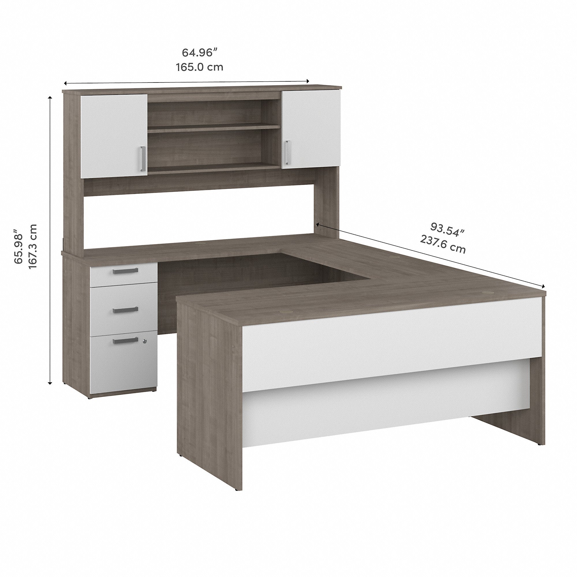 Silver Maple/Pure White U-Shaped Computer Desk With Hutch M3992