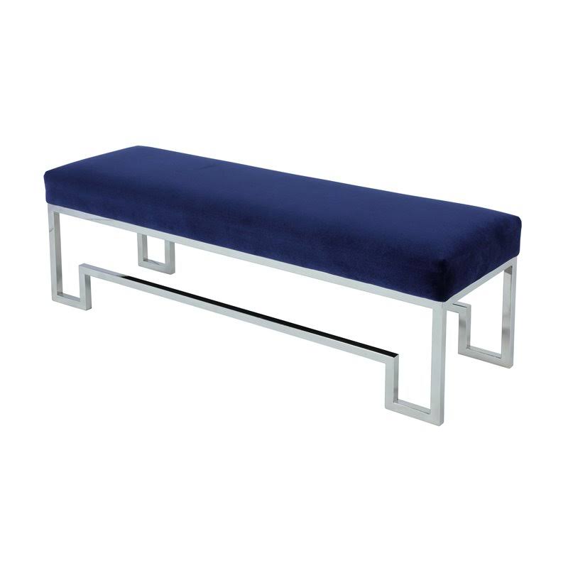 18x22 Stainless Steel Bench in Silver & Navy Velvet E176480