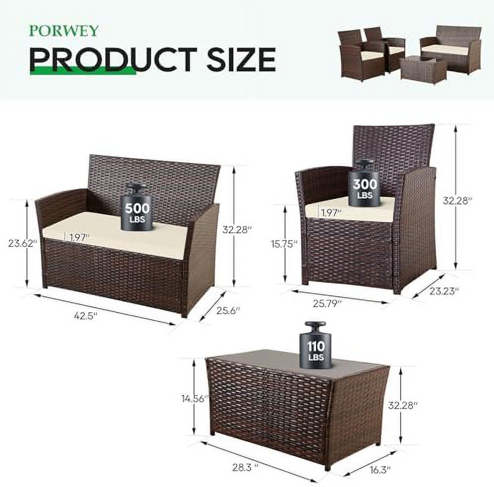 Brown Wicker 4 Piece Rattan Sectional Sofa Set with Table and Loveseat X39959