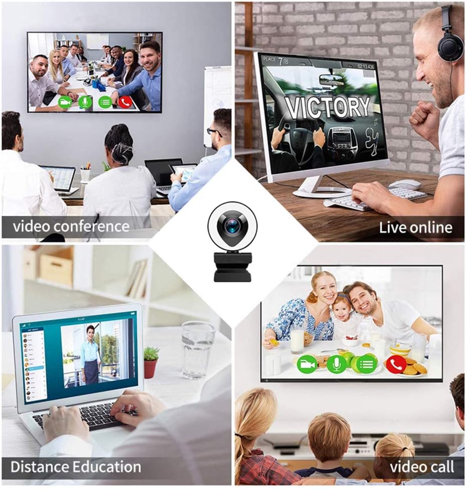 PC Webcam 1080P HD Computer Camera with Adjustable Ring Light & Microphone T27555