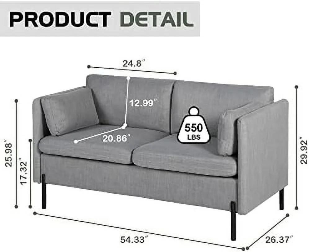 70'' Linen Fabric 3 Seater Sofa with 3 Pillows and Iron Legs R319