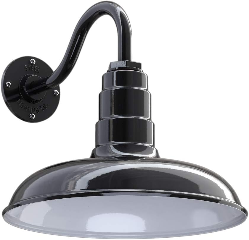 Black Steel Dome Gooseneck Barn Light R882