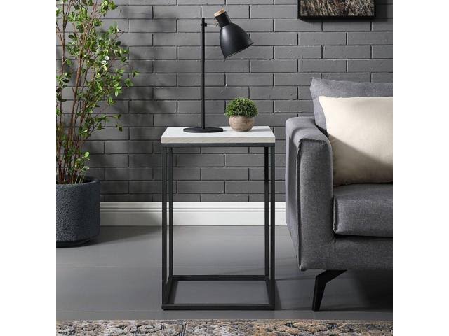 Faux White Marble Black Open Sided End Table L91267