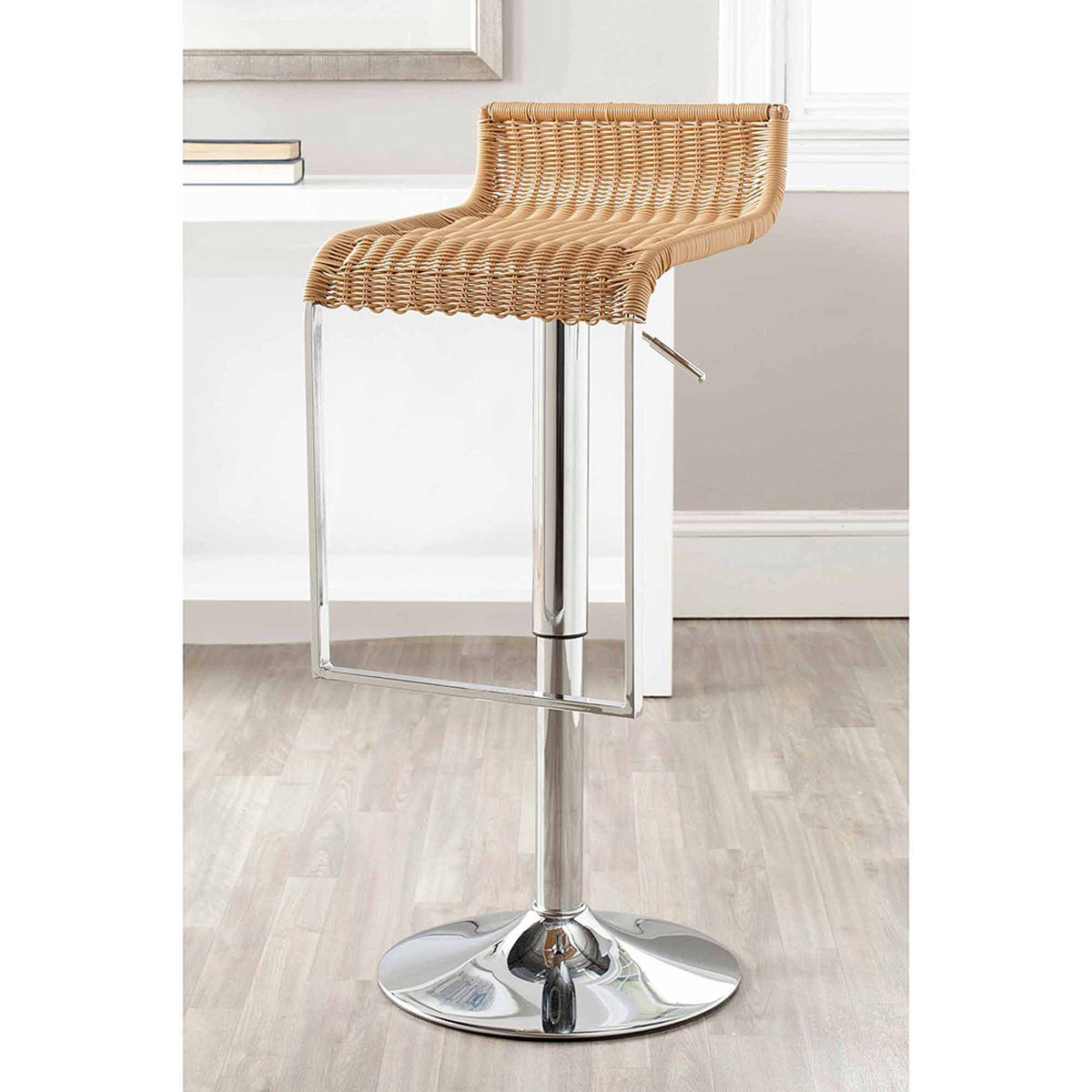 Chrome Steel Barstool with Natural Wicker J447