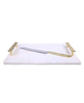 White Marble Challah Tray with Mosaic Handles I19080