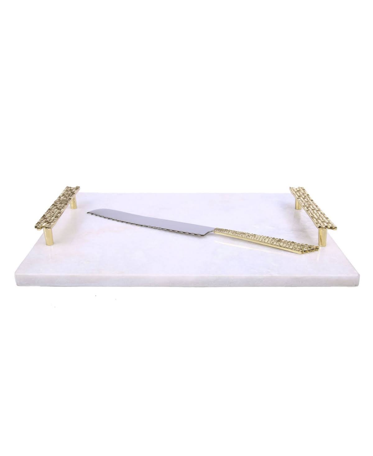 White Marble Challah Tray with Mosaic Handles I19080