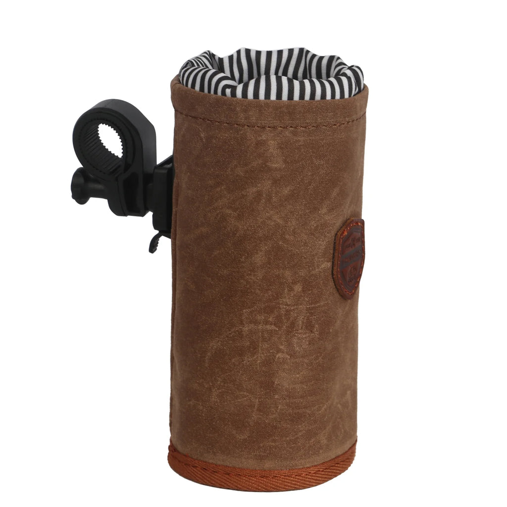 Canvas Bike Coffee Cup Holder Cage Handlebar Mount Bottle Kettle Pouch Brown U8552