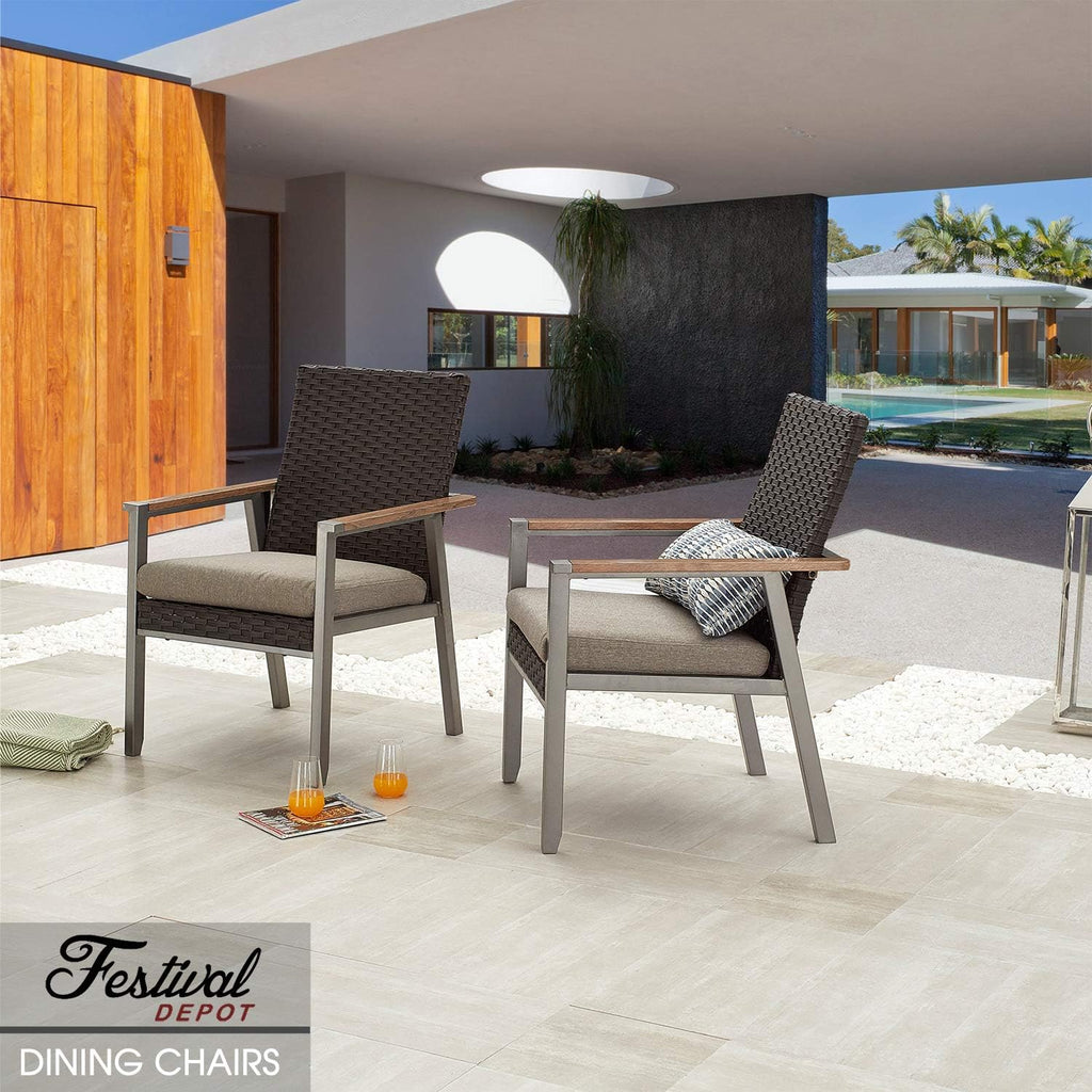 2Pcs Patio Armchair Set Metal Chair With Seat Cushions And Rattan Wicker Back Outdoor Furniture X51411