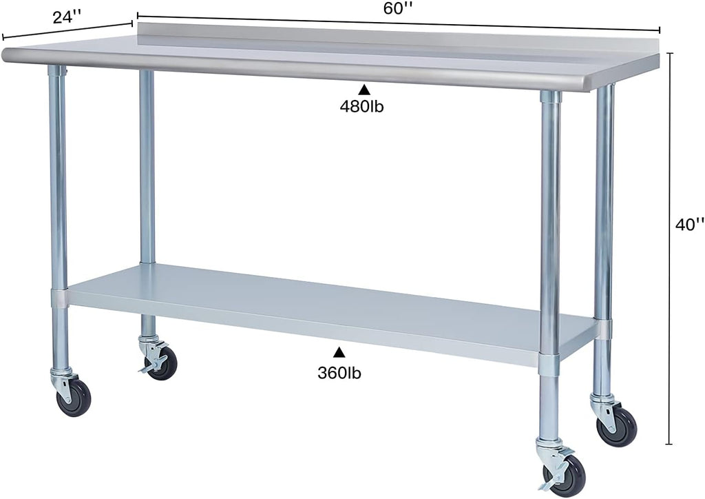 Stainless Steel 24 x 60 Inches Worktable with Backsplash and Adjustable Shelf Y11392