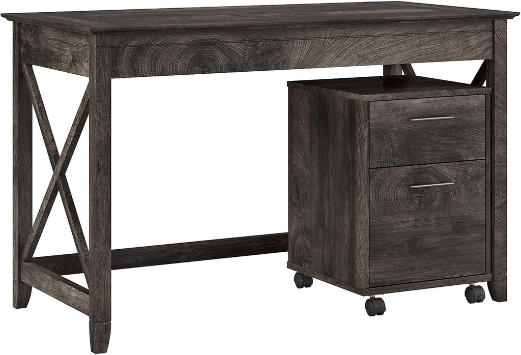 48W Dark Gray Hickory Writing Desk with 2 Drawer Mobile File Cabinet I690194