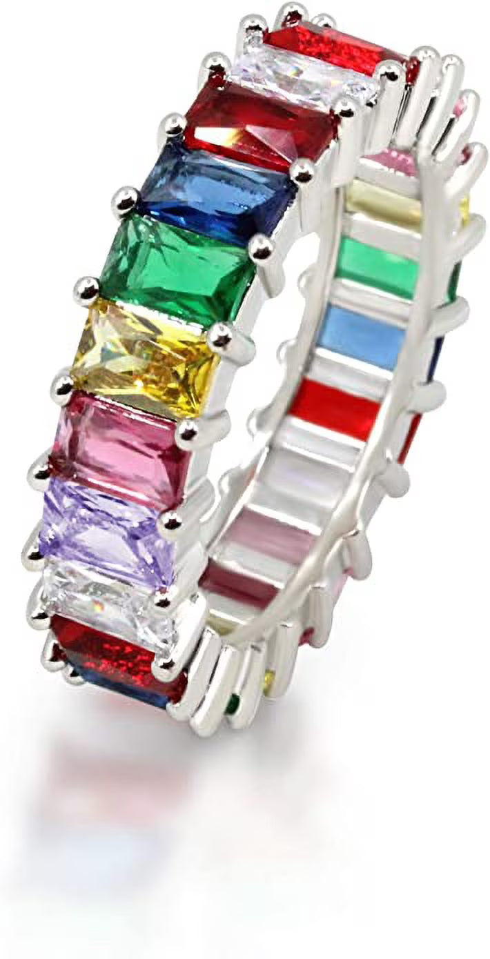 18K White Gold Plated Cubic Zirconia Eternity Ring Band C1929