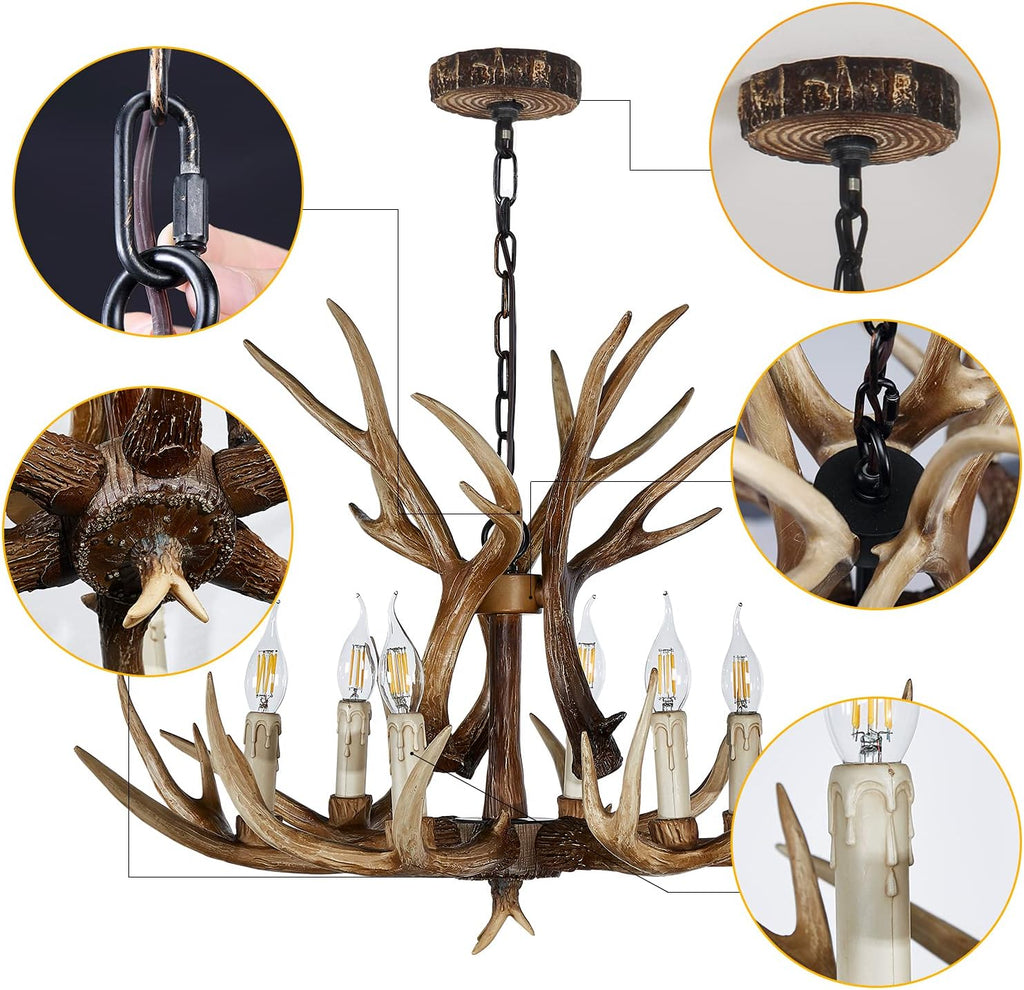 Antler Chandelier 6 Light Large Faux Resin Brown T7469