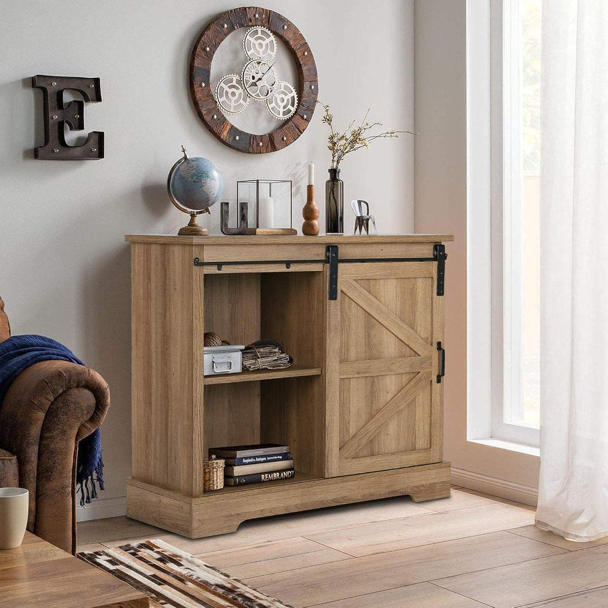 Farmhouse Coffee Bar Cabinet with Sliding Barn Door Sideboard Buffet Storage Cabinet S62643