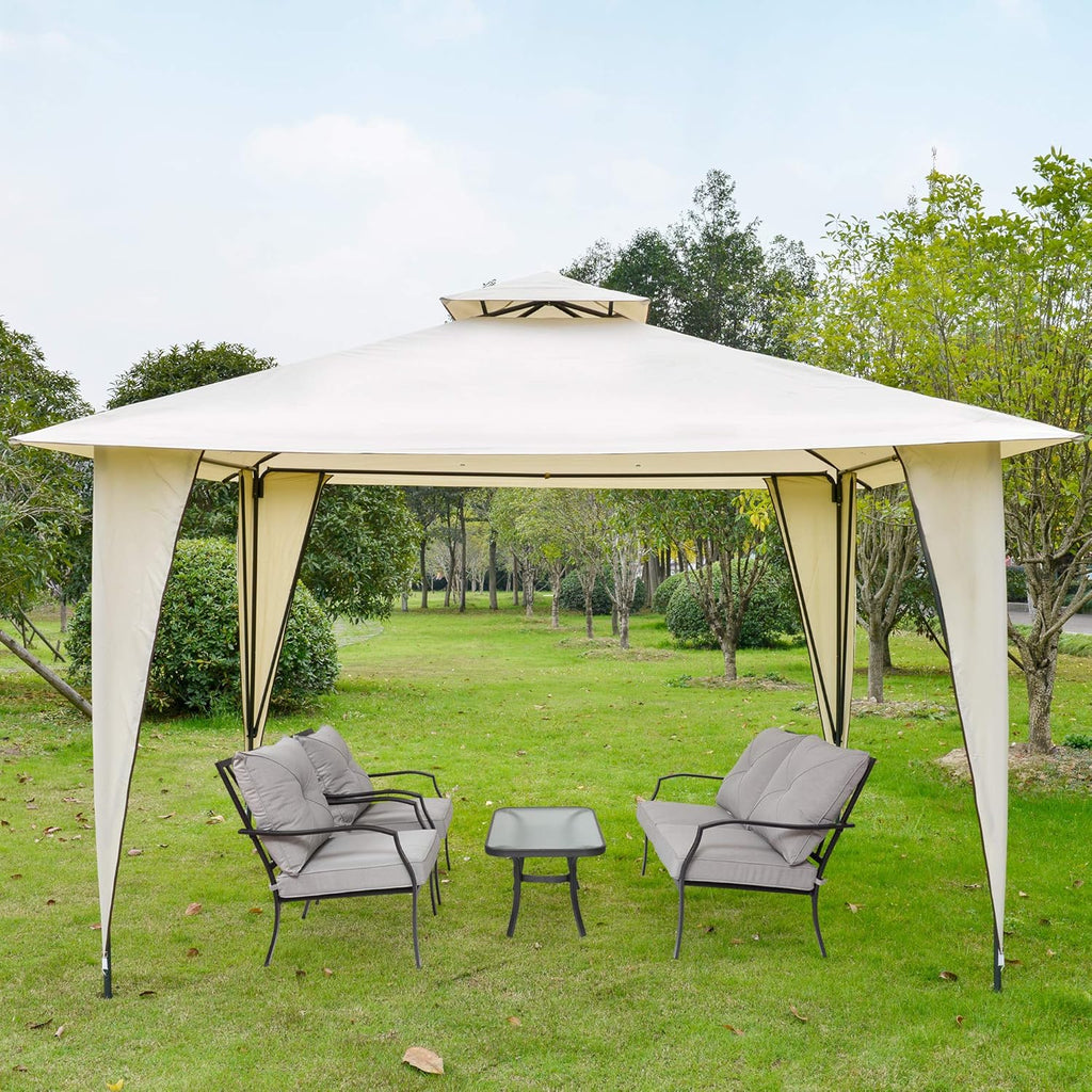 Beige 12' x 12' Steel Frame Canopy Tent with Double-Tier Roof L308975
