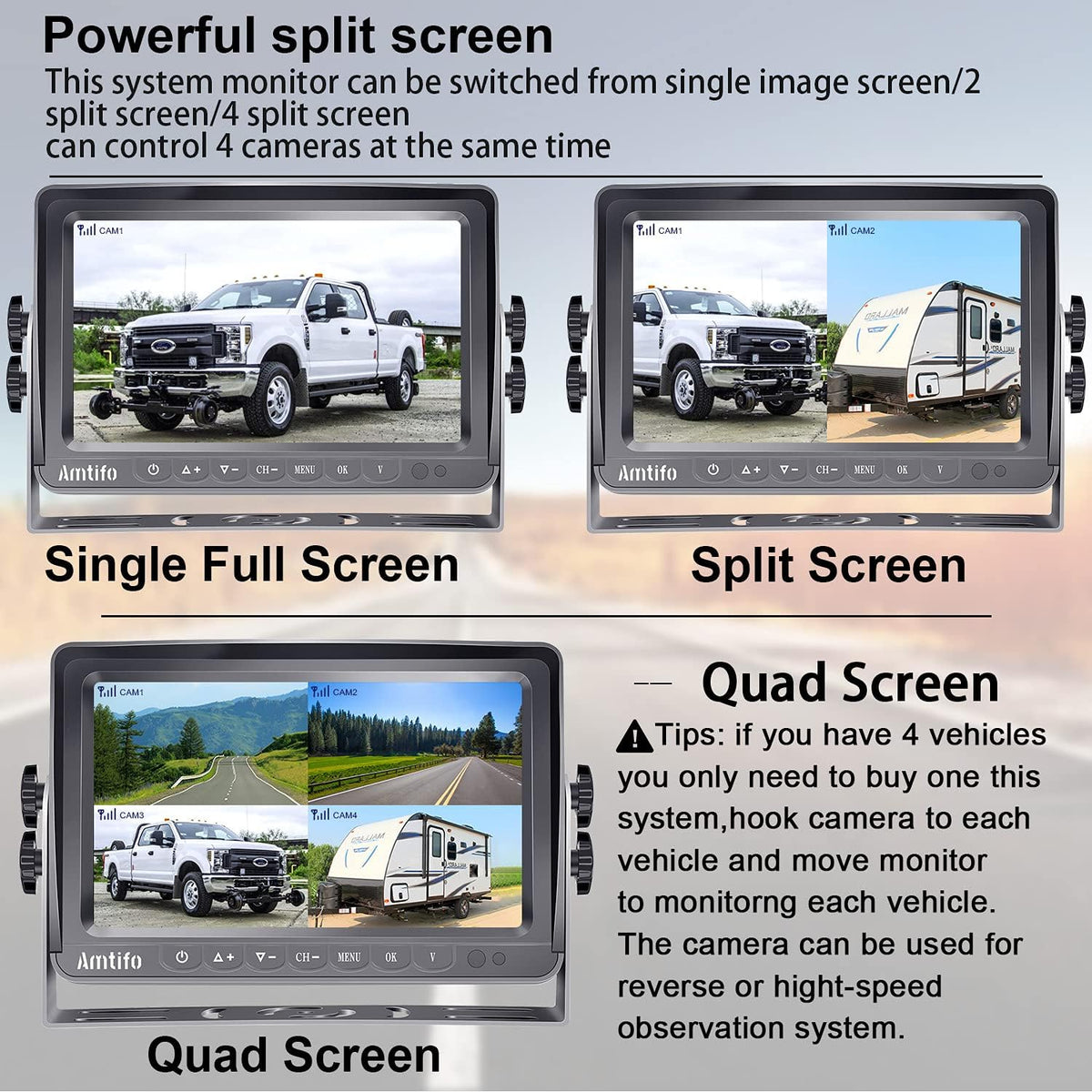 7 Inch DVR Monitor Wireless HD 1080P Backup Camera System U382