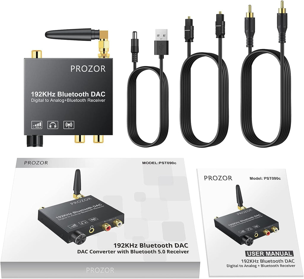 192kHz Digital to Analog Audio Converter with Bluetooth Receiver, Optical Coaxial to Stereo Analog RCA & 3.5mm D73911