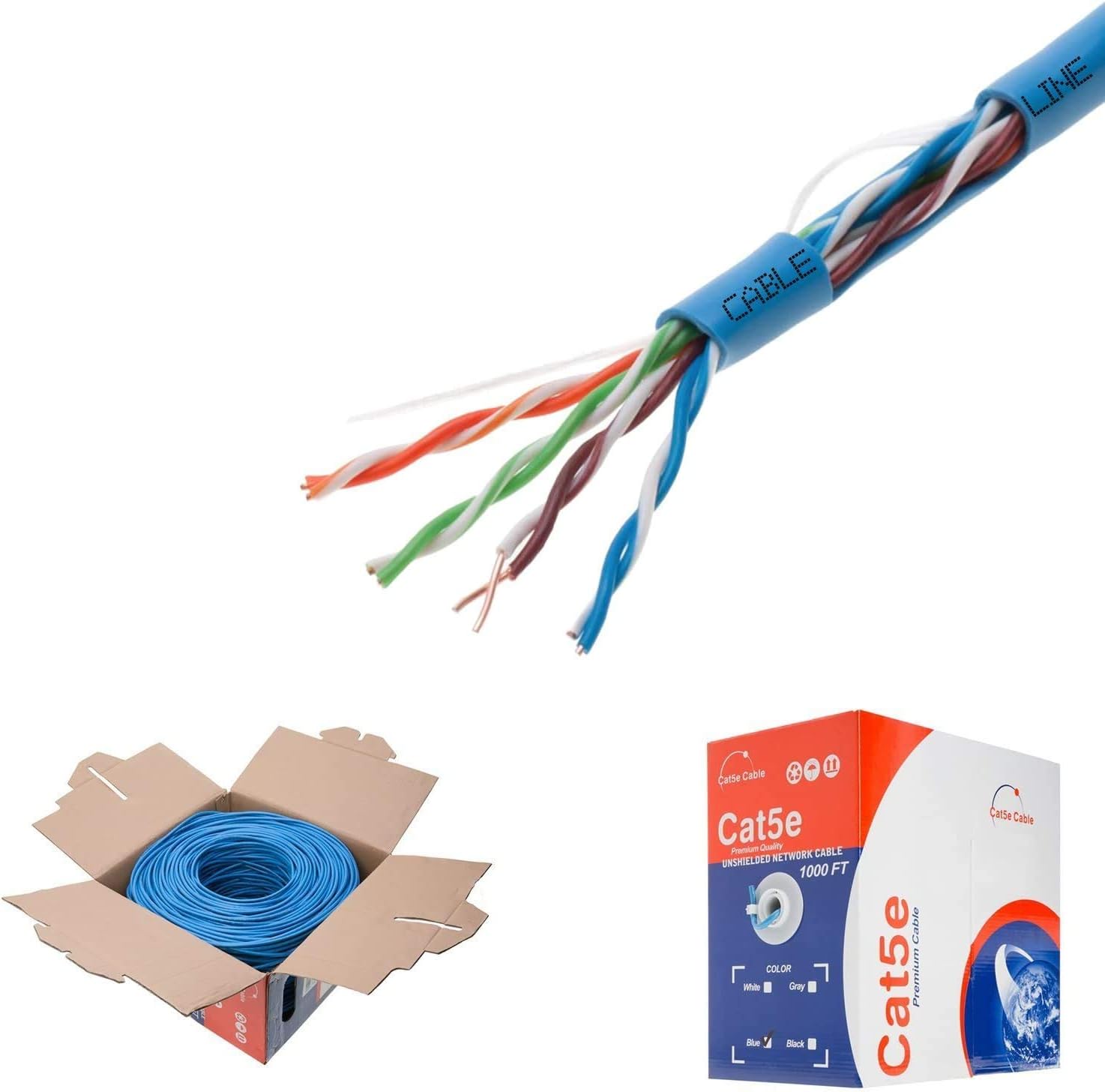 Plenum CAT5e 1000FT CMP Cable Black Solid 24 AWG Bulk Box Cat5 Networking Wire F2391