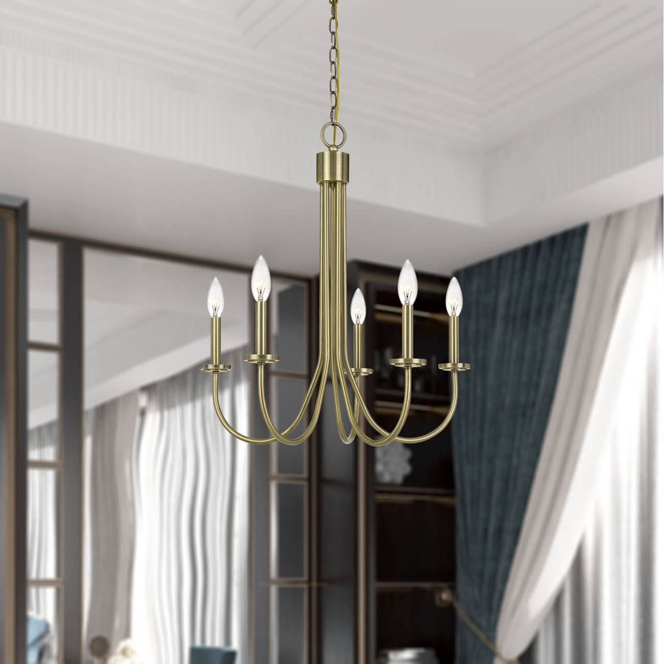 5-Light Metal Chandelier Antique Brass U77421