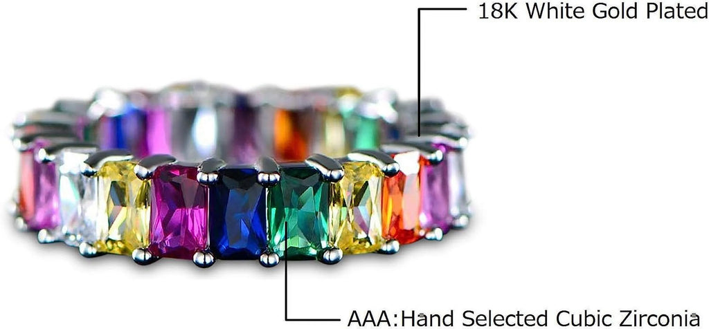 18K White Gold Plated Cubic Zirconia Eternity Ring Band C1929