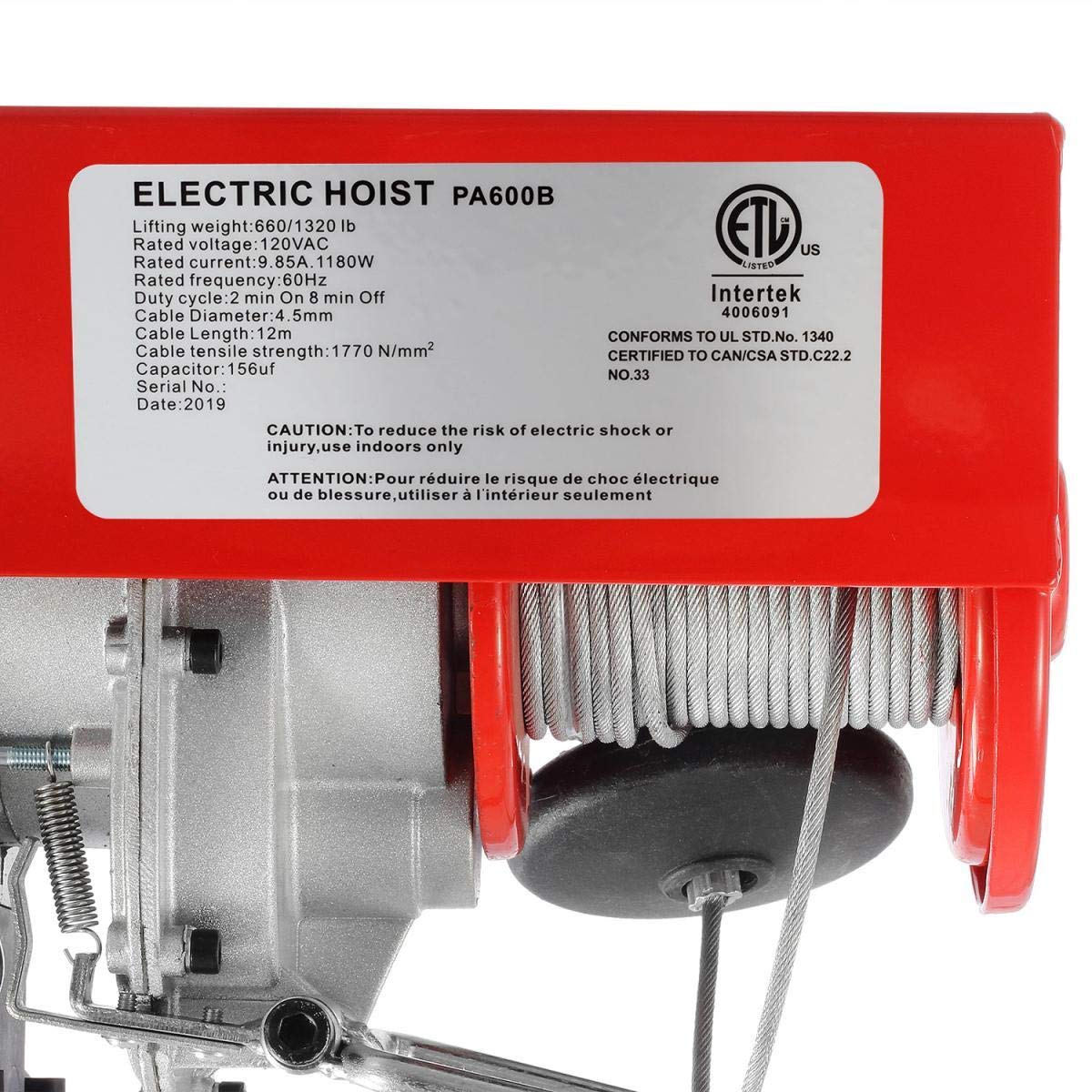 Electric Cable Hoist with Wireless Remote Control, 38ft Lift Height X923