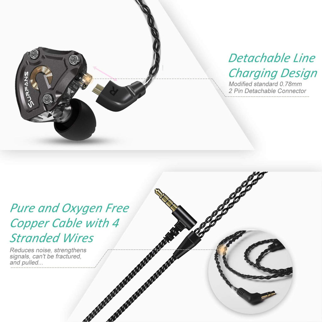 IEM Headphone, Hybrid Driver Wired Earbuds with Detachable Cable J320